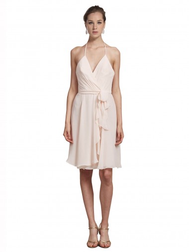 Short Knee Length Wrap Chiffon Halter Homecoming Dress Canada