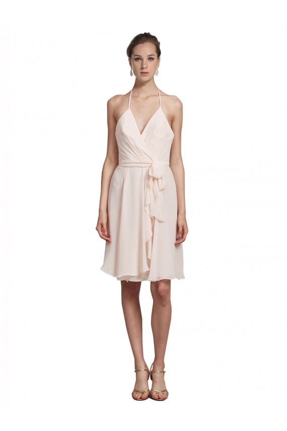 Short Knee Length Wrap Chiffon Halter Homecoming Dress Canada
