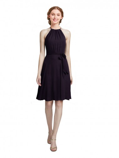 Short Knee Length High Neck Chiffon Homecoming Dress Canada