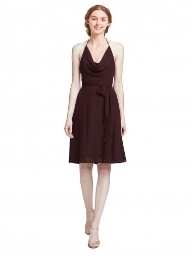 Short Knee Length Chiffon Homecoming Dress with Halter Cowl Neck Canada