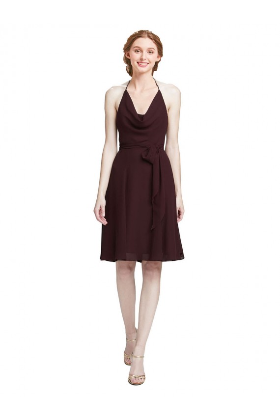 Short Knee Length Chiffon Homecoming Dress with Halter Cowl Neck Canada