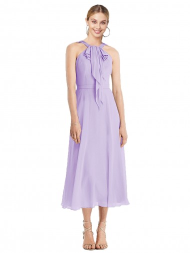 Midi Length Halter Plunging V-Back Chiffon Homecoming Dress Canada