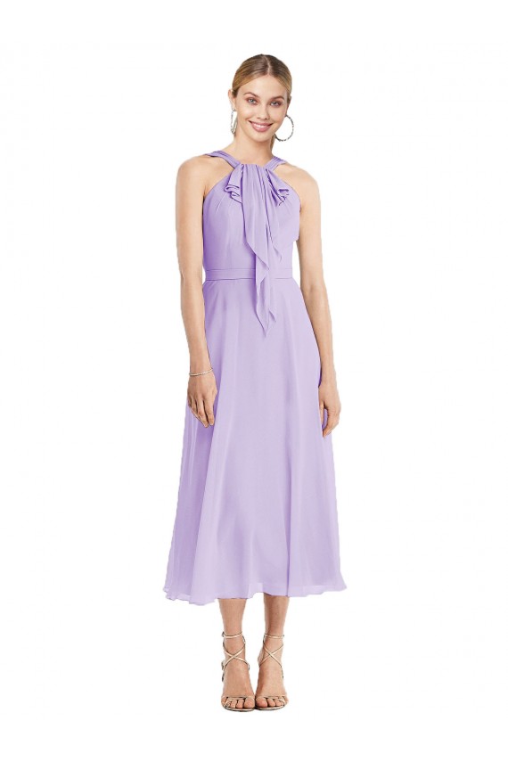 Midi Length Halter Plunging V-Back Chiffon Homecoming Dress Canada
