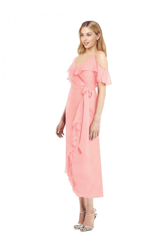 Wrap Chiffon Homecoming Dress with Fluttering Ruffles Canada
