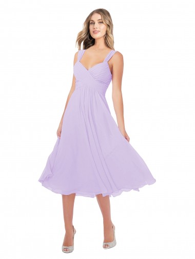 Draped Midi Length Chiffon Homecoming Dress with Ruched Bodice Canada