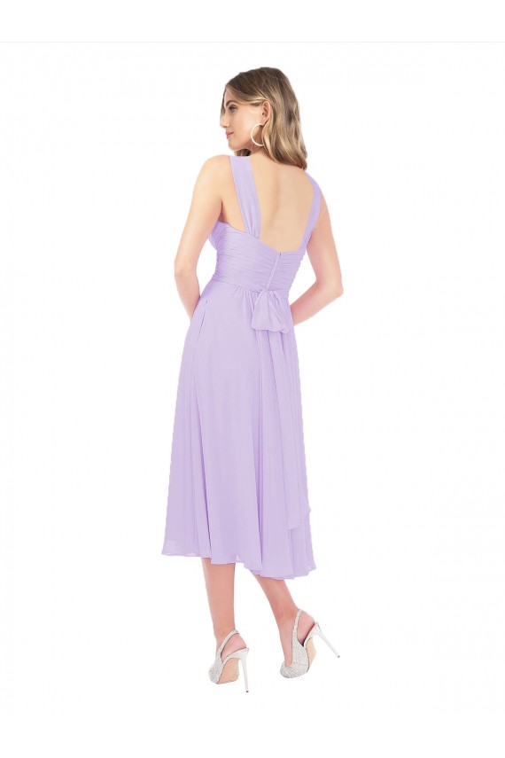 Draped Midi Length Chiffon Homecoming Dress with Ruched Bodice Canada