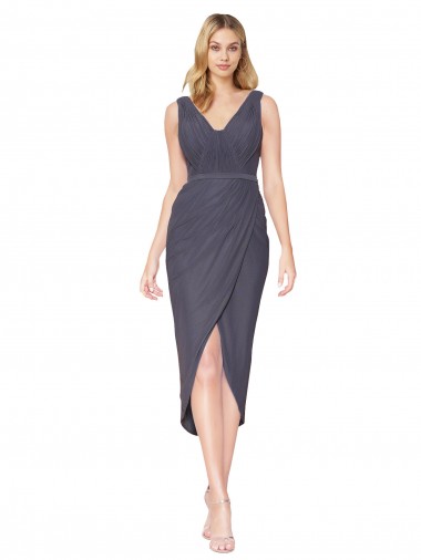 High Low V-Neck Chiffon Mermaid Wrap Homecoming Dress Canada