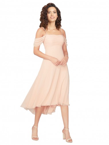 Cold Shoulder Midi Length Short Chiffon Homecoming Dress Canada