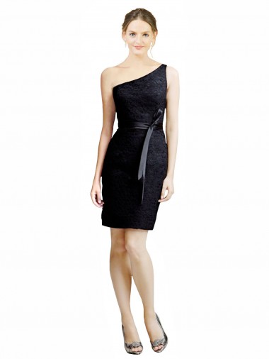One Shoulder Short Lace Homecoming Dress with Satin Waistband Canada