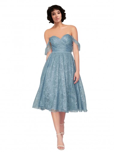 Off the Shoulder Sweetheart Chantilly Lace Midi Length Homecoming Dress Canada