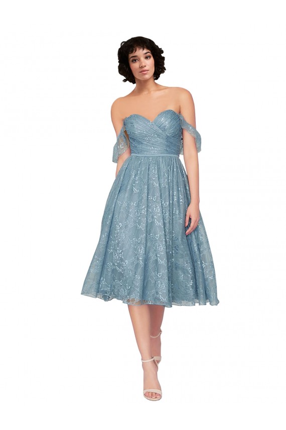 Off the Shoulder Sweetheart Chantilly Lace Midi Length Homecoming Dress Canada