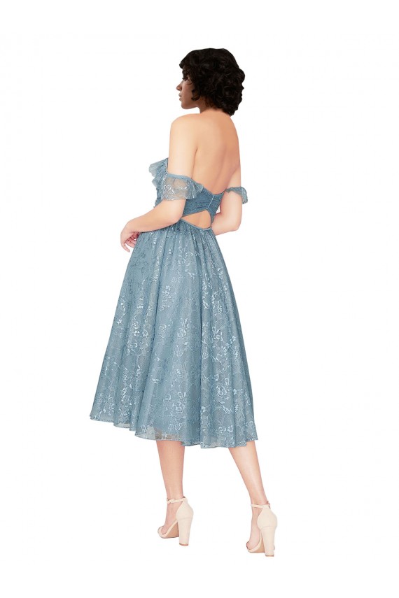 Off the Shoulder Sweetheart Chantilly Lace Midi Length Homecoming Dress Canada