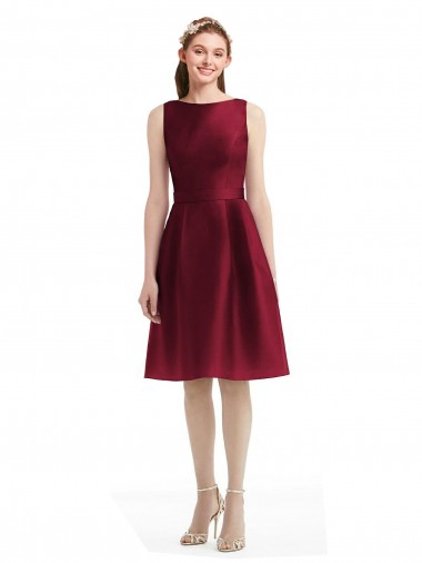 Short Midi Length Satin Homecoming Dress with Bateau Neckline and V-Back Canada