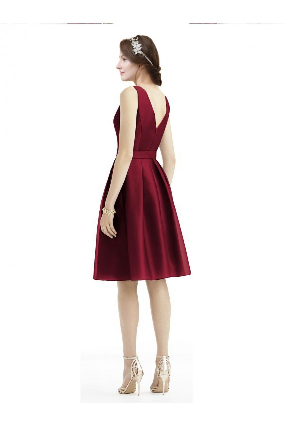 Short Midi Length Satin Homecoming Dress with Bateau Neckline and V-Back Canada
