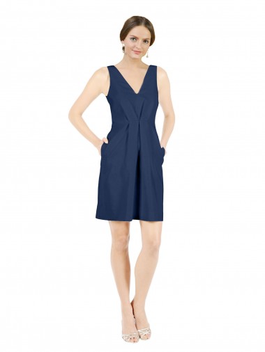 Deep V-Neck Short Knee Length Satin Homecoming Dress with Slimming Pleats Canada