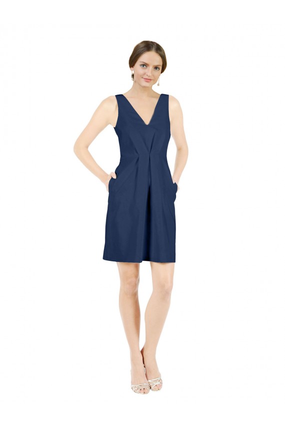 Deep V-Neck Short Knee Length Satin Homecoming Dress with Slimming Pleats Canada