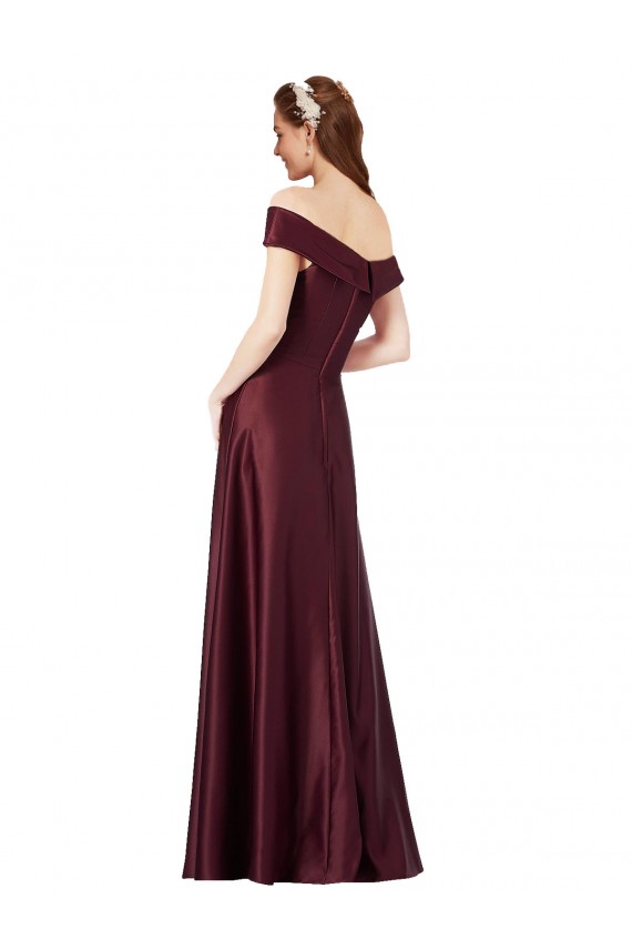 Long Off the Shoulder Satin Homecoming Dress with Thigh-high Slit Canada