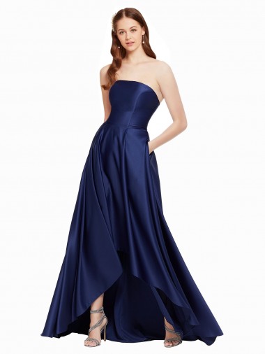 High Low Strapless Satin Homecoming Dress with Pockets Canada
