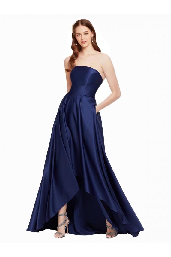 High Low Strapless Satin Homecoming Dress with Pockets Canada