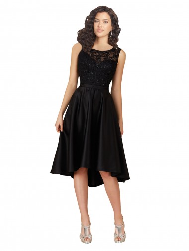 Short High Low Satin Homecoming Dress with a Beaded and Embroidered Bodice Canada