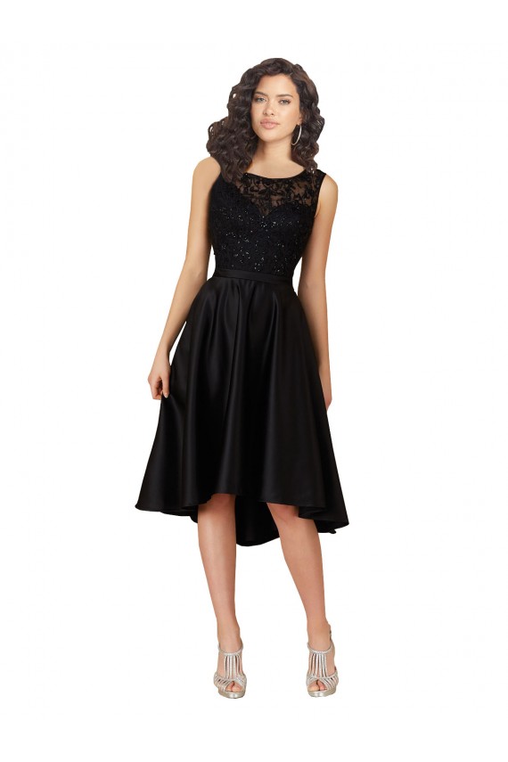 Short High Low Satin Homecoming Dress with a Beaded and Embroidered Bodice Canada