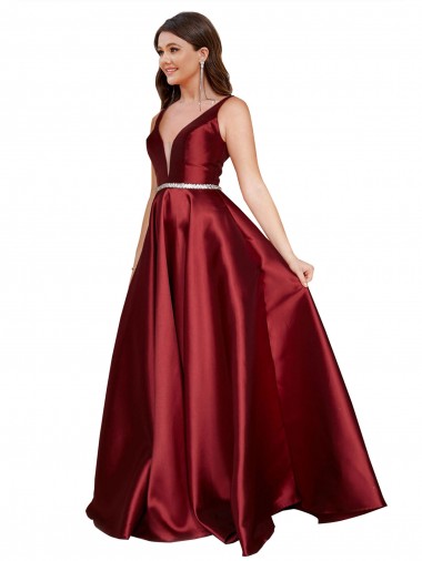 Sleeveless Deep V-Neck A-Line Satin Homecoming Dress with Pockets Canada