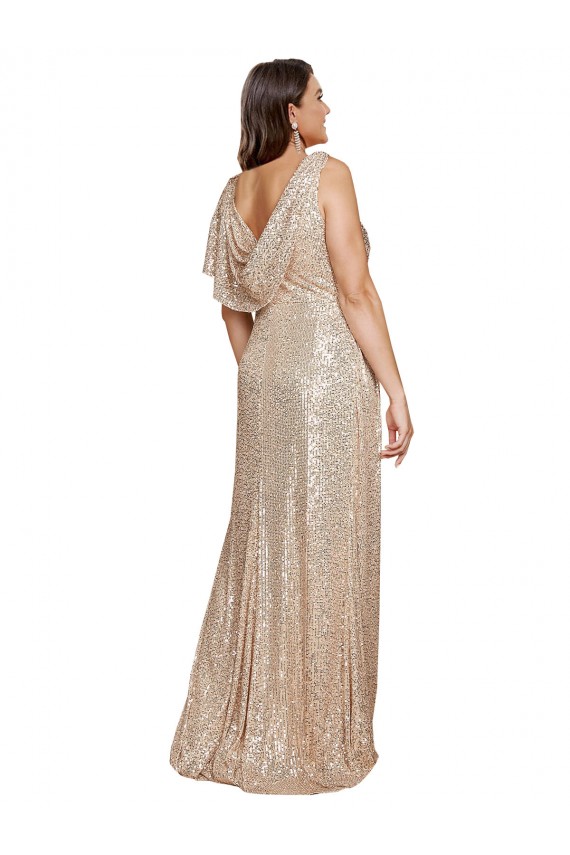 Deep V-Neck Sleeveless Sparkling Sequin Homecoming Dress with Draped Cowl Back Canada