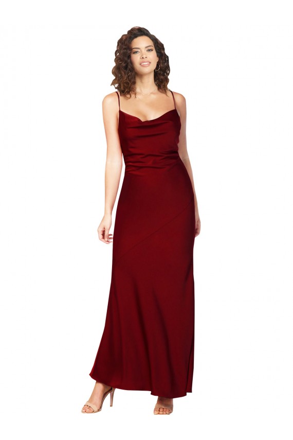 Cowl Neck Low Back Silky Satin Homecoming Dress with Thin Back Straps Canada