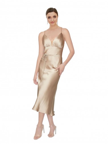 Empire Waist Silky Satin Midi Length Homecoming Dress Canada
