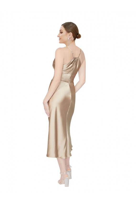 Empire Waist Silky Satin Midi Length Homecoming Dress Canada