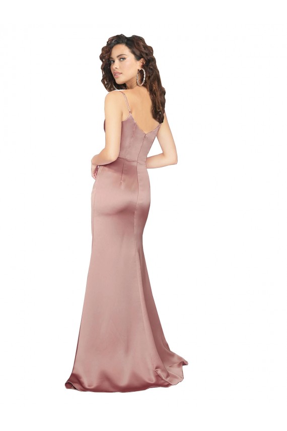 Floor Length Silky Satin Homecoming Dress with Front Skirt Slit Canada