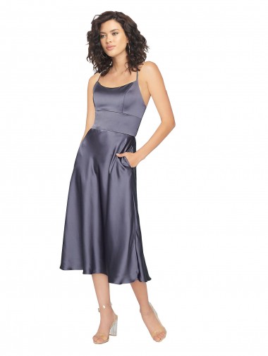Midi Length Silky Satin Homecoming Dress with Open Tied Back Canada