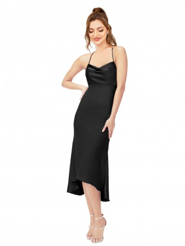High Low Silky Satin Cowl Neck Midi Length Homecoming Dress Canada