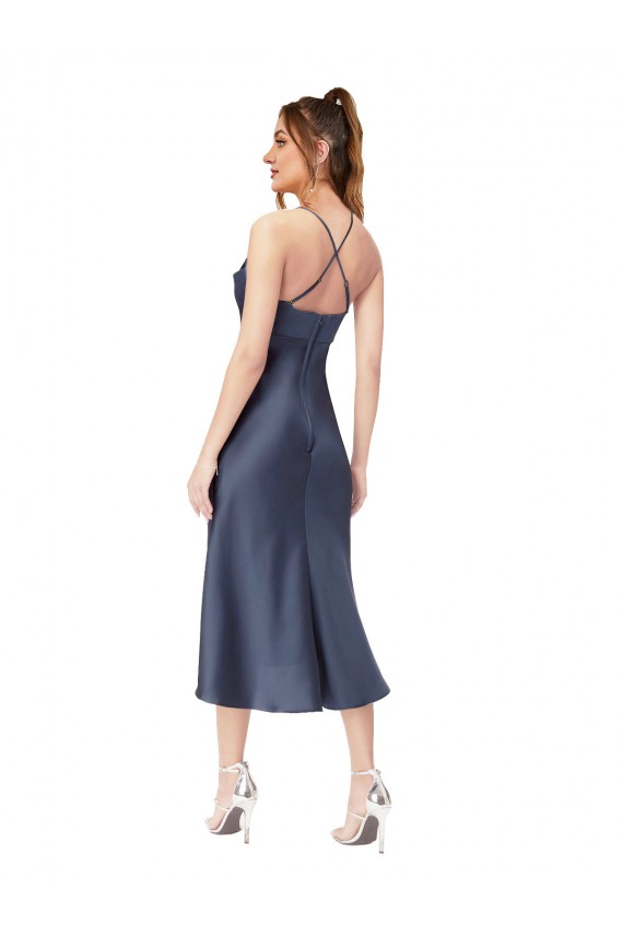 High Low Silky Satin Cowl Neck Midi Length Homecoming Dress Canada