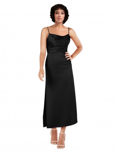 Cowl Neck Tea-Length Short Silky Satin Homecoming Dress with Skirt Slit Canada