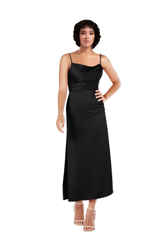 Cowl Neck Tea-Length Short Silky Satin Homecoming Dress with Skirt Slit Canada