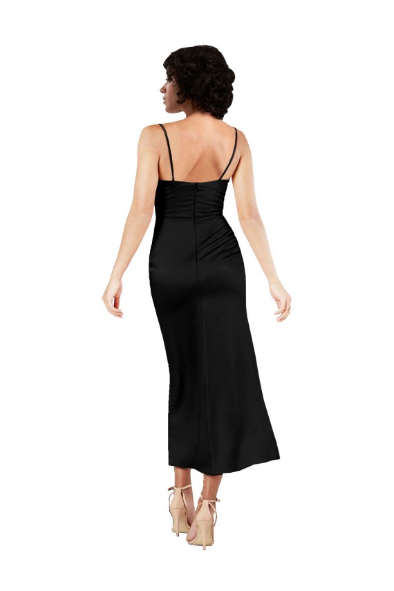 Cowl Neck Tea-Length Short Silky Satin Homecoming Dress with Skirt Slit Canada