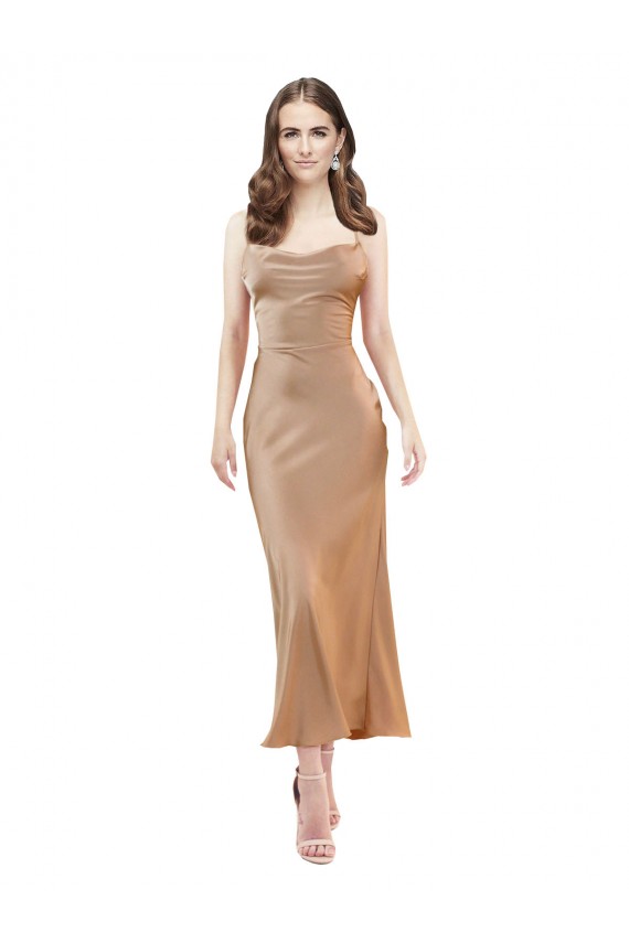 Short Midi Length Cowl Neck Silky Satin Homecoming Dress Low Back Canada
