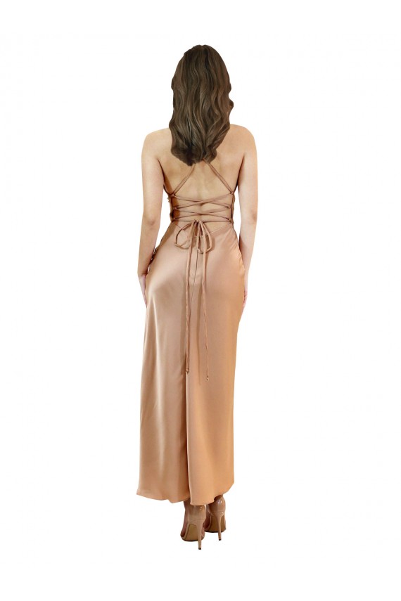 Short Midi Length Cowl Neck Silky Satin Homecoming Dress Low Back Canada