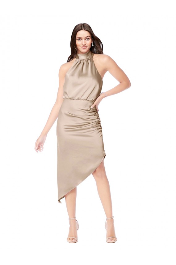 Silky Satin High Low Midi Length Homecoming Dress with Asymmetric Skirt Canada