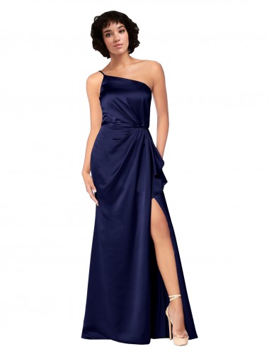 One Shoulder Silky Satin Homecoming Dress with Skirt Slit Canada
