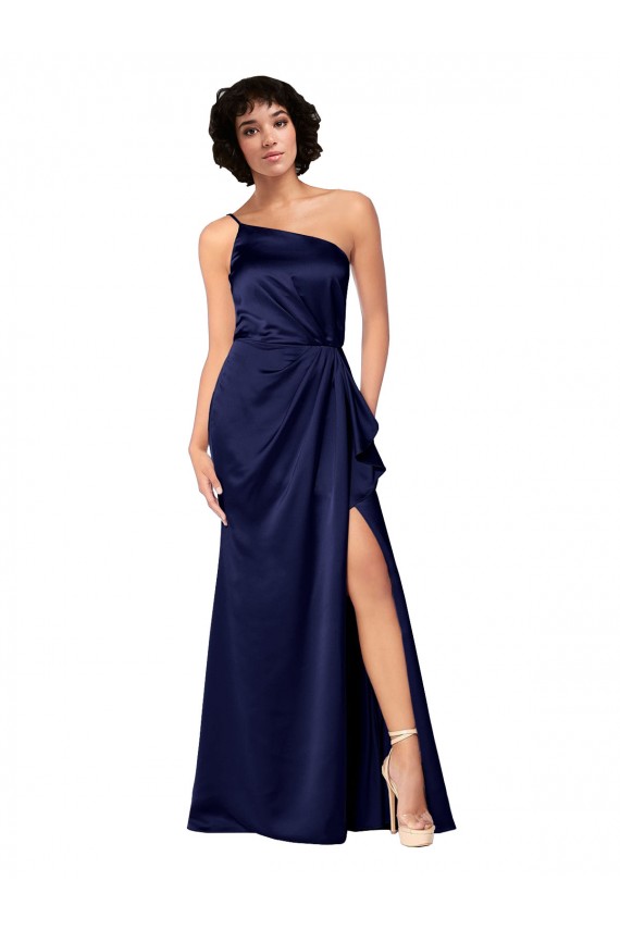 One Shoulder Silky Satin Homecoming Dress with Skirt Slit Canada