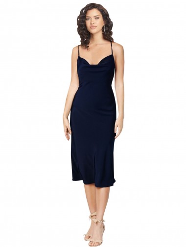 Short Midi Length Silky Satin Homecoming Dress with Cowl Neck and Cross Back Straps Canada