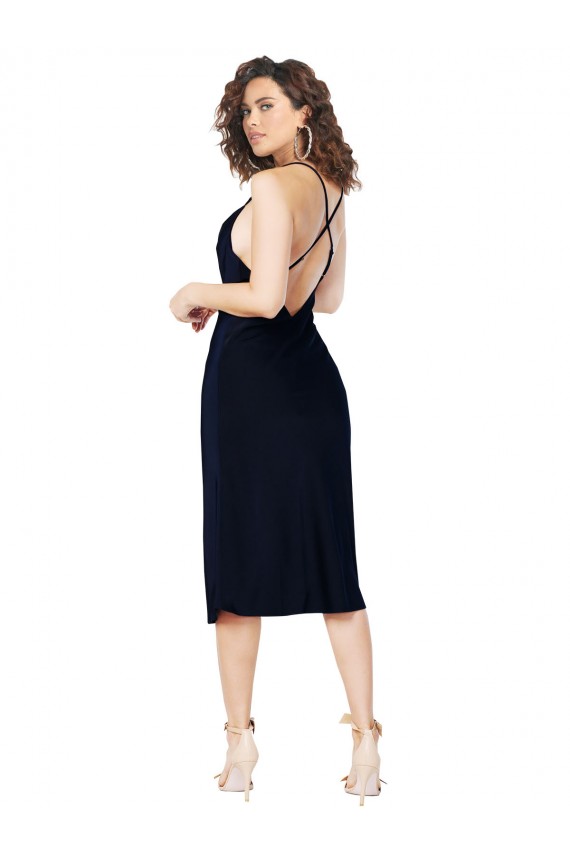 Short Midi Length Silky Satin Homecoming Dress with Cowl Neck and Cross Back Straps Canada
