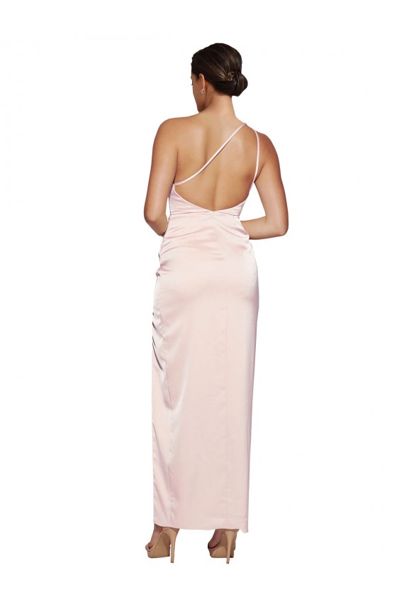 One Shoulder Full Length Long Silky Satin Homecoming Dress with Thigh Split Canada
