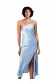 Midi Length Short Silky Satin Homecoming Dress with Asymmetric Neckline and High Side Split Canada