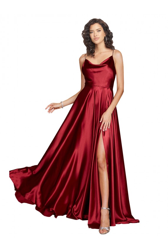 Cowl Neckline Long Silky Satin Homecoming Dress with Spaghetti Straps Canada