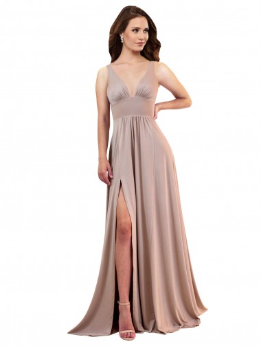 Long A-Line Plunge V-Neckline Spandex Homecoming Dress with Slit Canada
