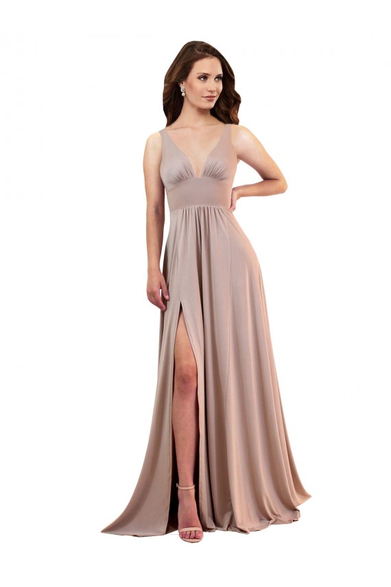 Long A-Line Plunge V-Neckline Spandex Homecoming Dress with Slit Canada