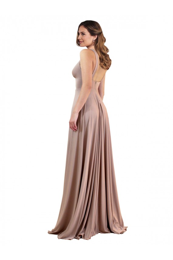 Long A-Line Plunge V-Neckline Spandex Homecoming Dress with Slit Canada
